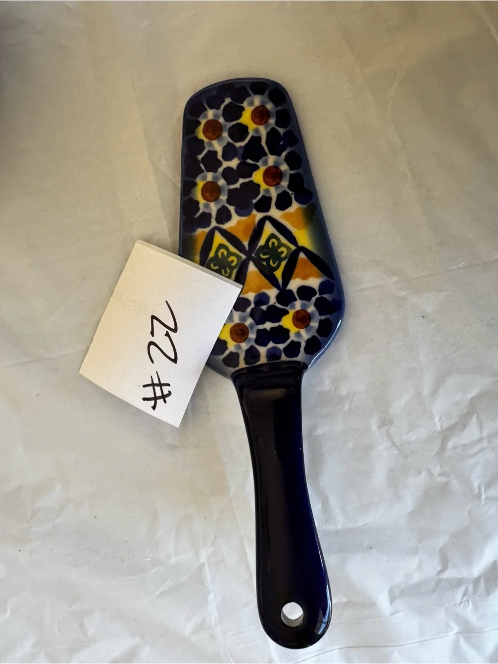 Polish Pottery Ceramic Pie Server Blue, Yellow & Green Floral Design